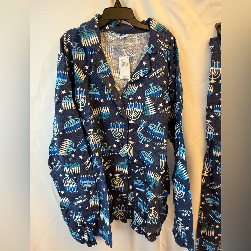 Old Navy UNISEX Adult Hanukkah flannel Pajama Set - Navy/White NWT Size Medium - Picture 4 of 5